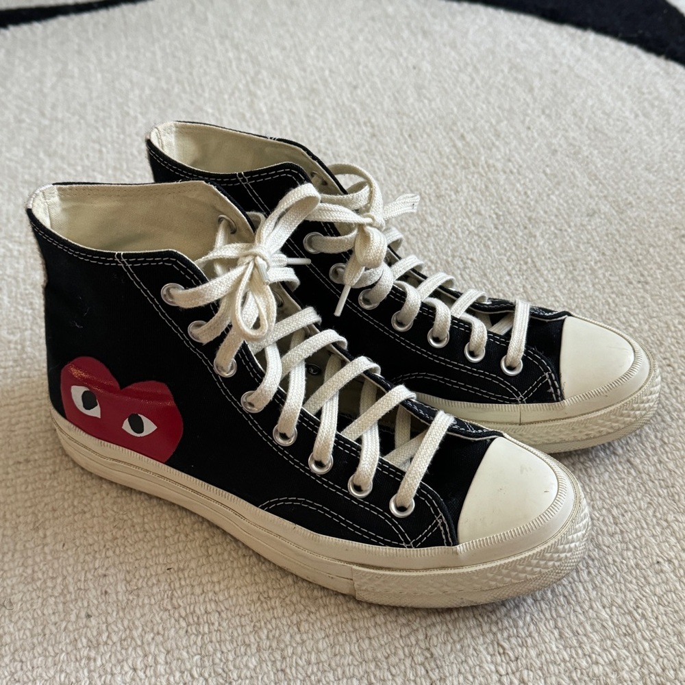 Converse Black Canvas High-Top Sneakers with Red Heart Graphic